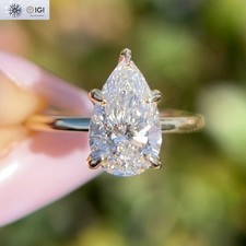 IGI 2.00Ct Pear Cut EVS1 Lab Grown Diamond Engagement Ring 925 Sterling Silver