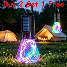 Solar Tent Light, RGB Rechargeable LED Camping Lantern, Hanging Hook for Outdoor