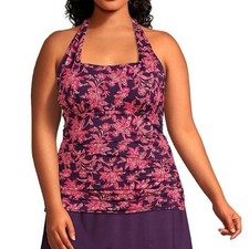 LANDS END NWOT Halter Tankini Floral Printed Swim Top Pink Purple Size 8P