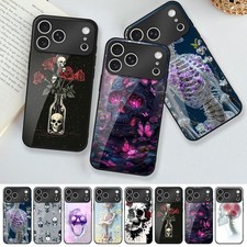 Tough Glass Phone Case Gothic Skull Cover For iPhone 17 Pro Max 15 16 Plus 14 13