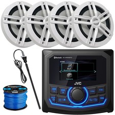 JVC KD-MR305BTS Marine WB Stereo Receiver, 4x 6.5" 180W Speaker w/Wire, Antenna
