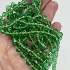 Vintage Art Deco Uranium Glass Bead Flapper Necklace Green Faceted Czech Glass?