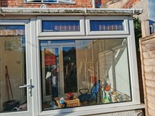 White uPVC Conservatory/Sunroom Front with Glazed Panels, Windows & Central Door