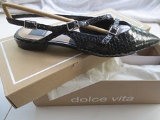 Dolce Vita Pamla Midnight Flat RSMP 130 Black Embossed Snake Sling back sz 8