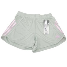 Adidas Girl's Aeroready 3 Stripe Mesh Shorts Green Pink Size M 10/12