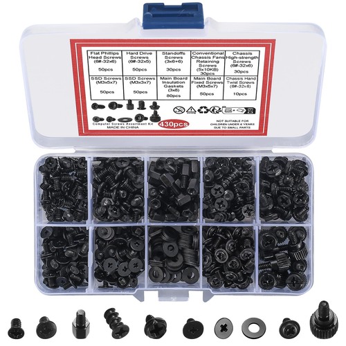 430 Pcs Computer Screw Set, PC Case Motherboard SSD Laptop Screws Standoffs 