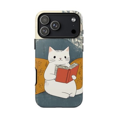 Phone Ink - iPhone | Galaxy | Pixel Case - White Cat Reading Book Vintage