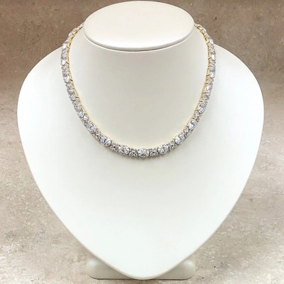 30Ct Lab-Created Oval Cut Diamond Tennis Women's Necklace 14K Yellow Gold Plated