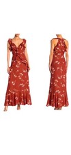 Astr The Label Dress Ruffle Sleeveless Maxi Brown Floral Spice Lg