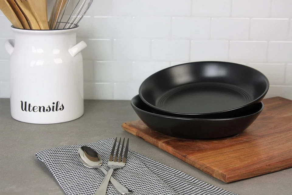 Matte Black Double Line Dinner Bowl 9.5 inch 36 oz Capacity Set of 2 - Image 2 of 2