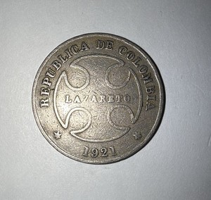 1921 Colombia Lazareto 50 Centavos Leper Colony Token L13 Sent W/o Tracking