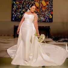 Luxury Mermaid Sequined Wedding Dress Long Sleeves Detachable Train Bridal Gowns