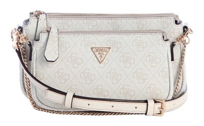 GUESS Noelle II Double Pouch Crossbody Bag Umhängetasche Tasche Bone Logo creme
