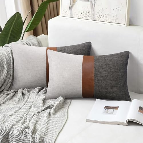 Faux Leather Throw Lumbar Pillow Covers 12 x 20 Inch Modern