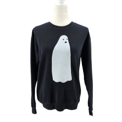 Lorien Stern Womens Small Sweatshirt Ghost Graphic Black White Long Sleeve Crew