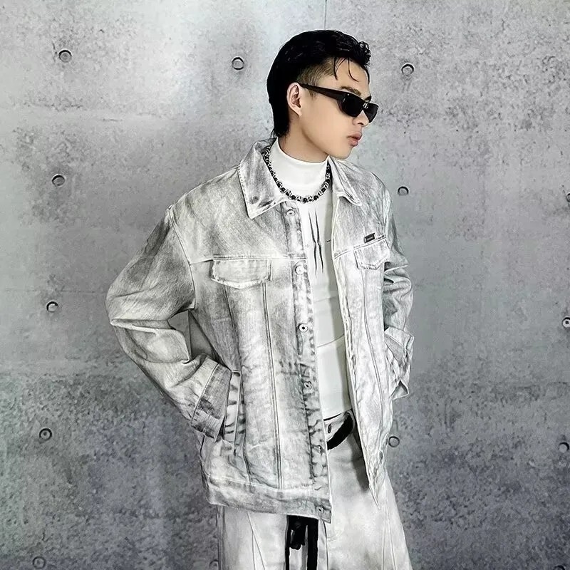 Luxury Men Denim Jacket Fashion Loose Casual Trendy High Street Retro Jean Coat