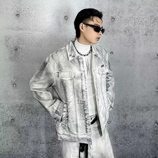 Luxury Men Denim Jacket Fashion Loose Casual Trendy High Street Retro Jean Coat