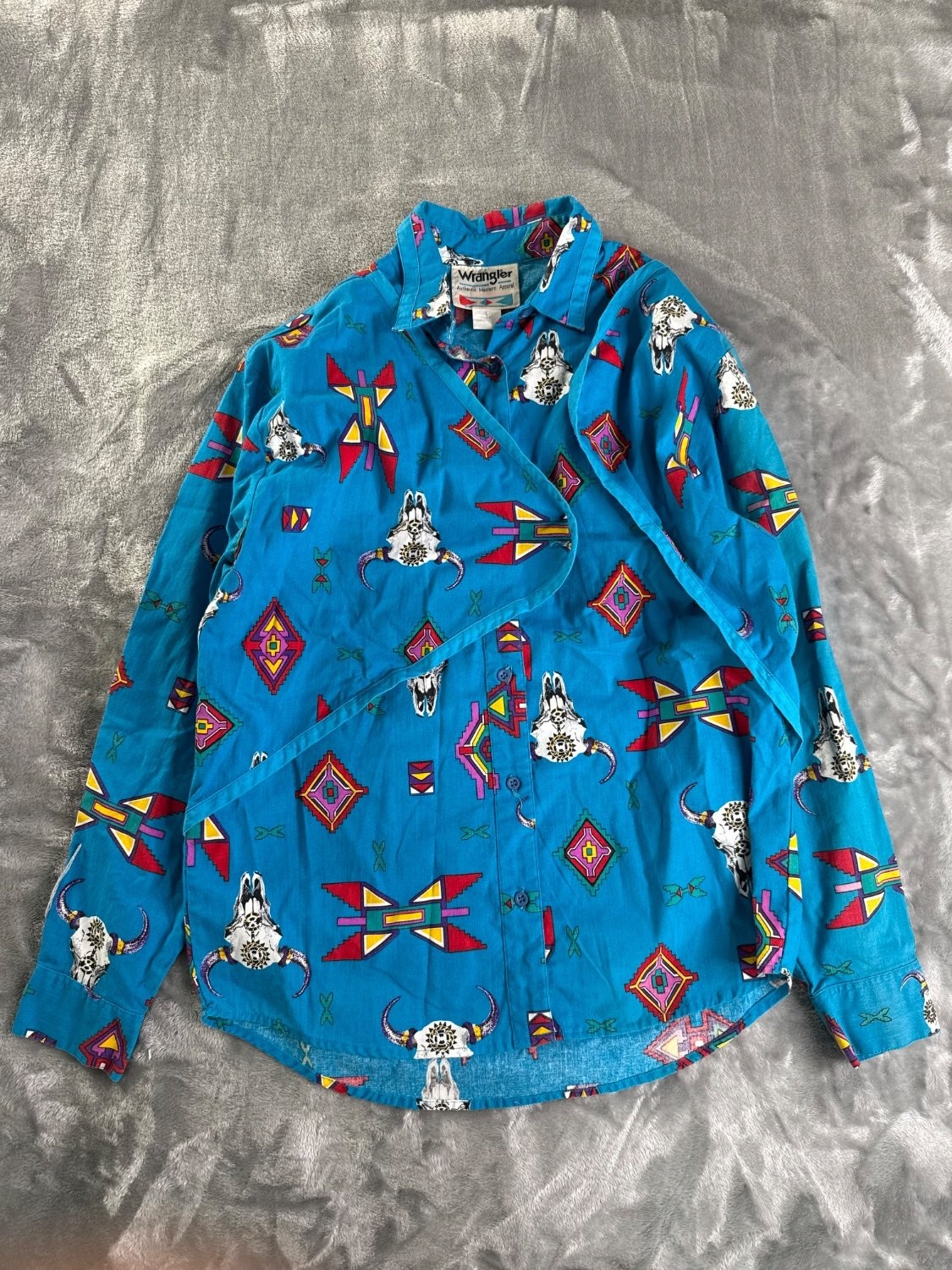 Vintage Wrangler Authentic Western Apparel Shirt Large 90s Steer Skull Button Up