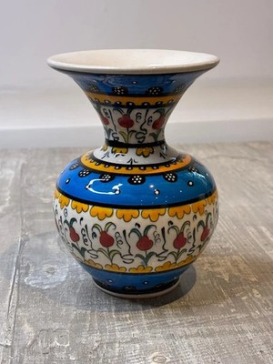 Handbemalte Keramik-Vase   Türkisch / Kütahya Stil   Bunte Blumen   Vintage Look