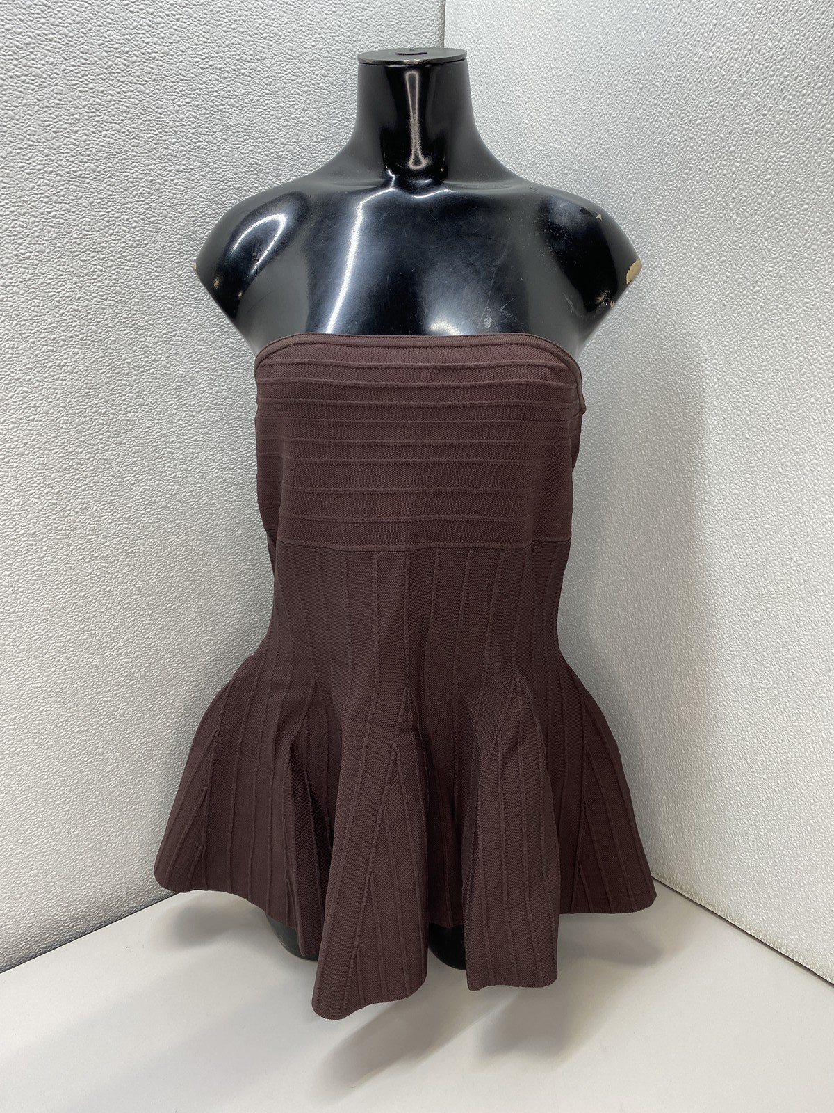 Maeve Womens Top Chocolate Brown Size M Strapless Textured Peplum Viscose Blend