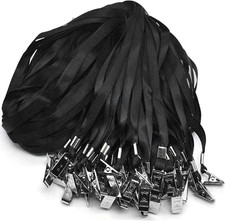100 Pack Black Nylon Lanyards with Bulldog Clip for ID Badges  Name Tags