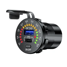 Car Phone Charger Power Socket Outlet QC3.0 TYPE-C Fast Charging ON/OFF Switch