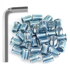 20pcs 3/8"-16 x 20mm Threaded Inserts Blue Zinc for Wood Furniture with Wrench