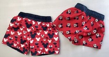 2 Disney Boys Mickey Mouse Red Swim Shorts Trunks Size 3 to 6 and 6 to 9 months