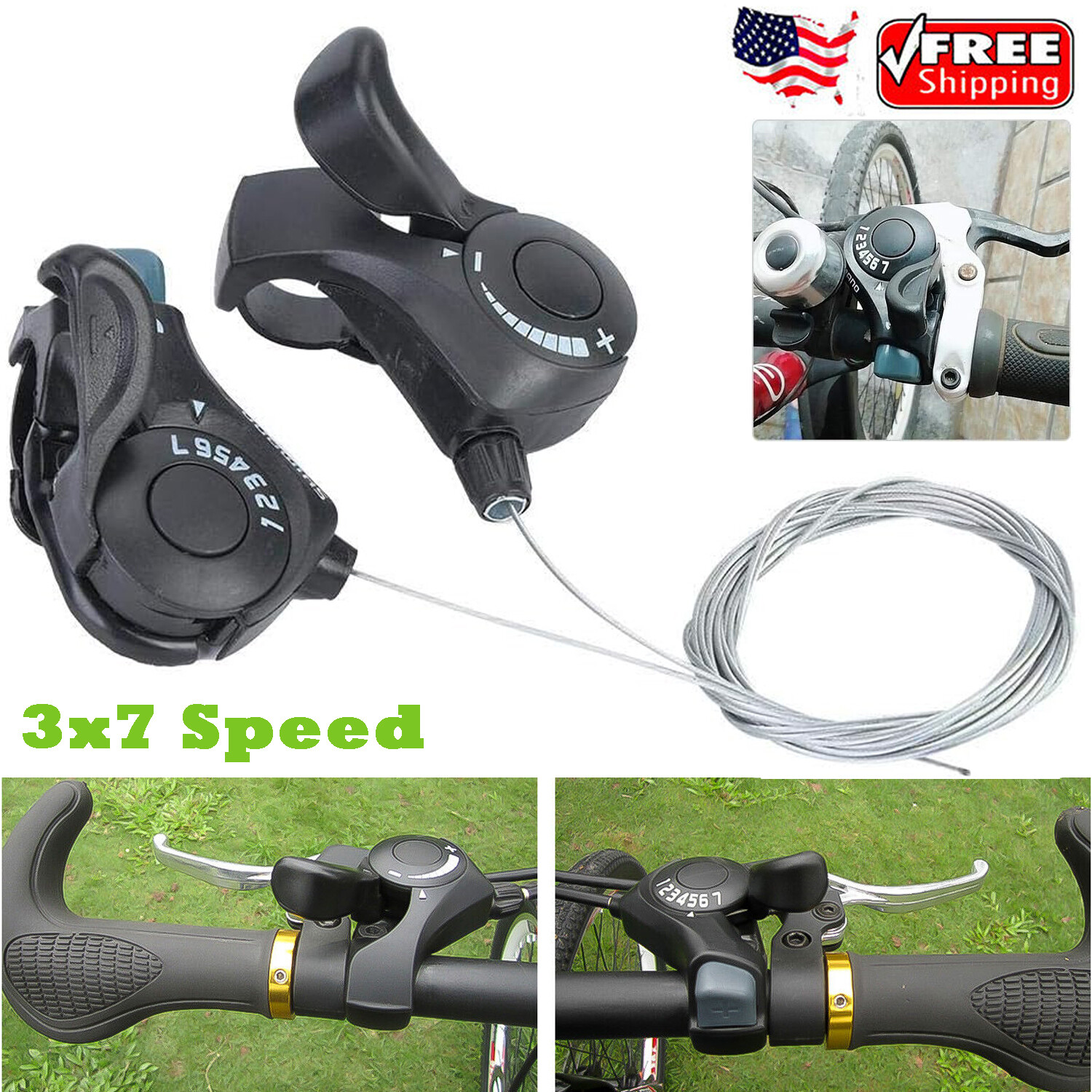 2PCS Bike Shift Levers 3X7 Speed Thumb Gear Shifters for Mou