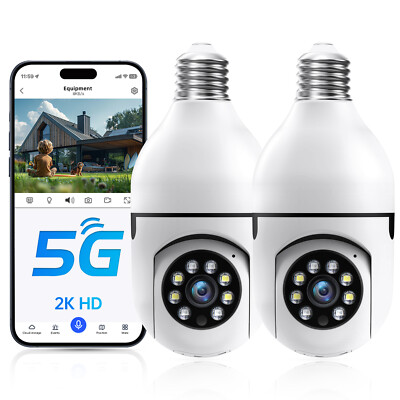 Wireless 2K HD Light Bulb Camera Wi-Fi IR Night CCTV Smart Home Security Cam