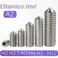 M2 M3 M4 M5-M12 A2 STAINLESS CONE POINT GRUB SCREWS-HEX SOCKET SET SCREW-DIN 914
