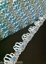 Braid Trim Fringe 15mm Baby Blue Silver Metallic Sparkle 5/8in x By The Meter