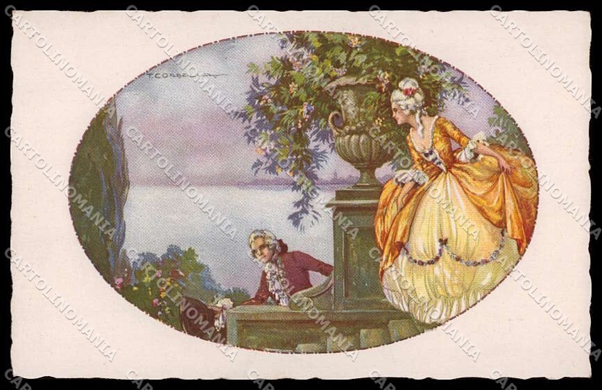 Artist Signed T. Corbella Romantic Couple Venezia Art Deco Degami