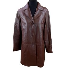 Centigrade Chocolate Brown Leather Long Coat Size S Butter Soft Button Front