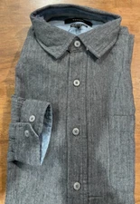 TAHARI MEN'S BRUSHED HERRINGBONE BUTTON DOWN SHIRT(CHARCOAL/BLUE CUFF MEDIUM)NWT