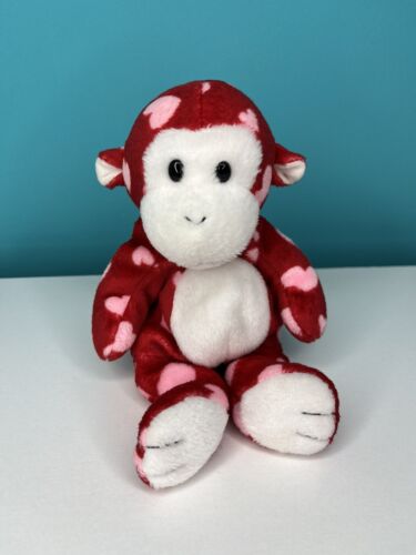 Ty Bliss the Valentine Monkey Plush Beanie Baby Heart Monkey Stuffed Animal 7” - Picture 1 of 7