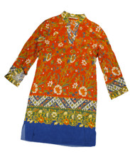 Tory Burch Silk Dress 2 Floral Orange Blue Caftan A-Line