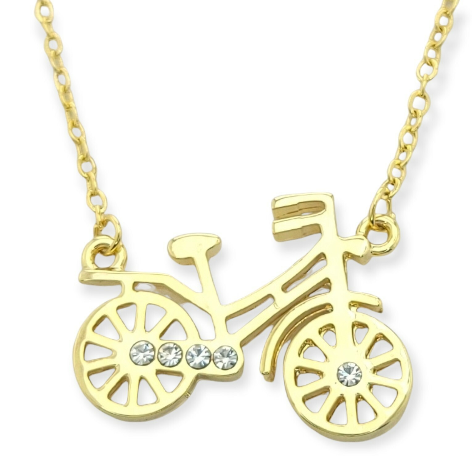 Swarovski Crystal Bicycle Pendant Necklace in Gold Plated