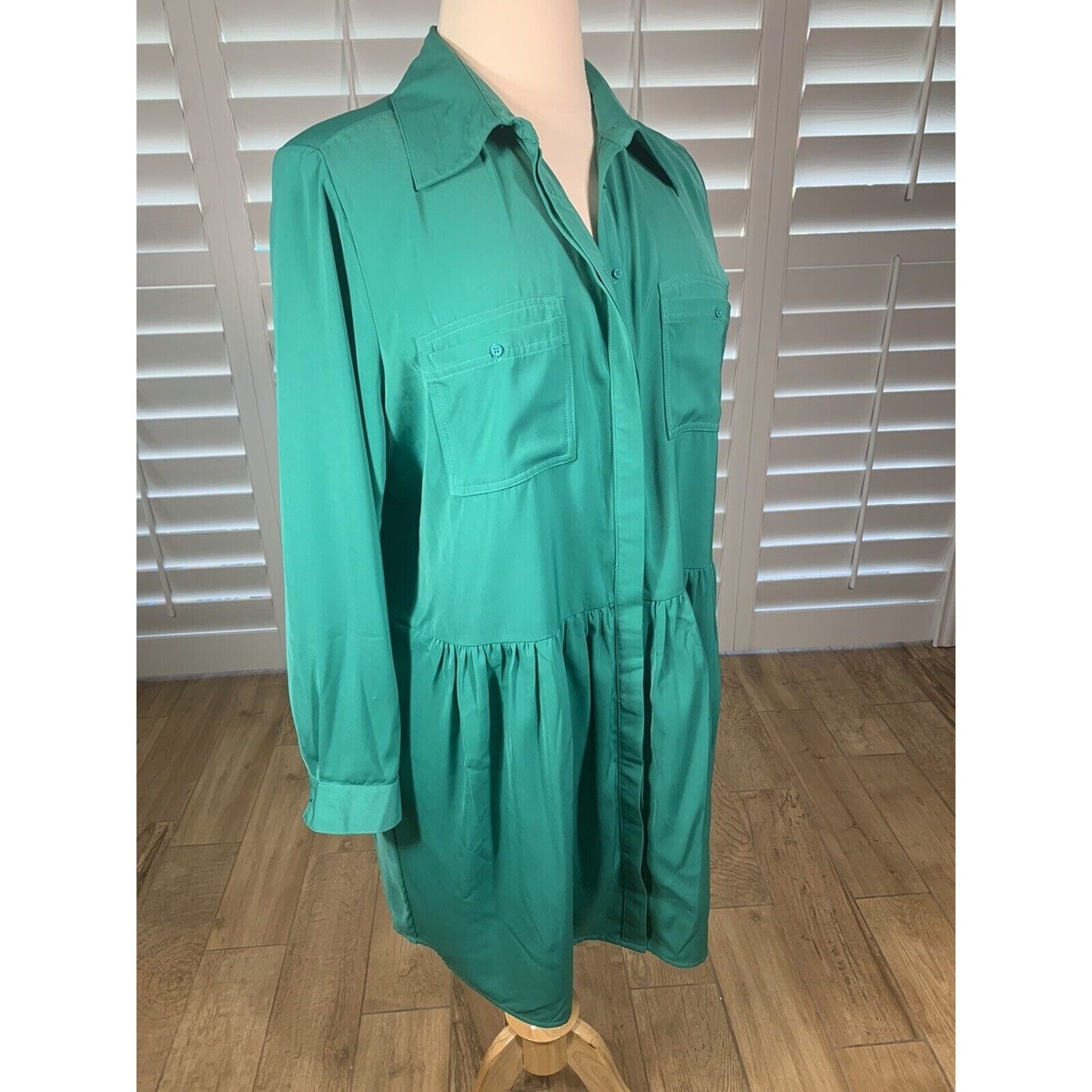 Vintage 80s Shirt Dress Womens Size XL Green Collared Long Sleeve Button Front | eBay Vintage 80s Shirt Dress Womens Size XL Green Collared Long Sleeve Button Front | eBay