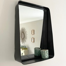 Industrial Mirrored Wall Shelf Large Black Metal Bathroom Storage Display Unit