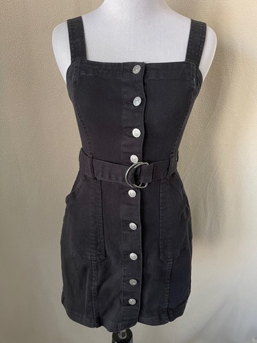 Belt Waist Denim Jumper Dress 