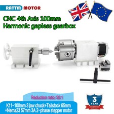 Precision Harmonic Zero Gap Rotation A Axis CNC Router 4th axis 100mm 3jaw Chuck