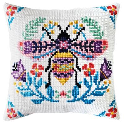 CDA Kreuzstichkissen Stickpackung ''Blumenbiene'', bedruckt, 40x40cm