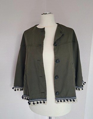 Zara Basic Ethno Jacke M Bommel Stickerei Khaki Hippie Festival Boho