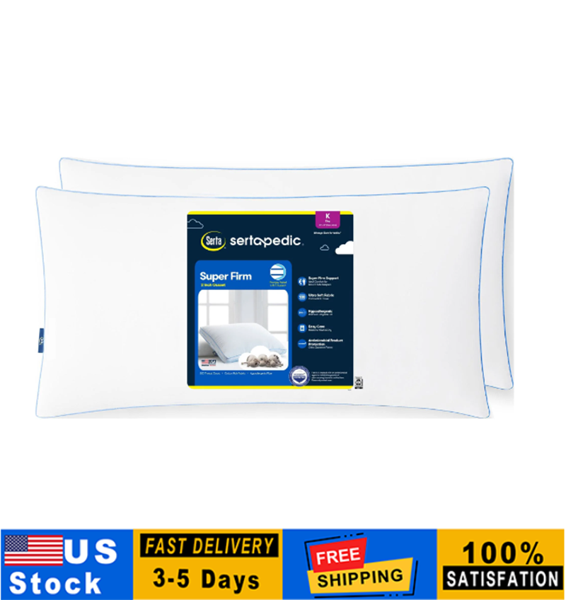 2 Pack Sertapedic Super Firm Bed Pillow, Standard/Queen and King Size