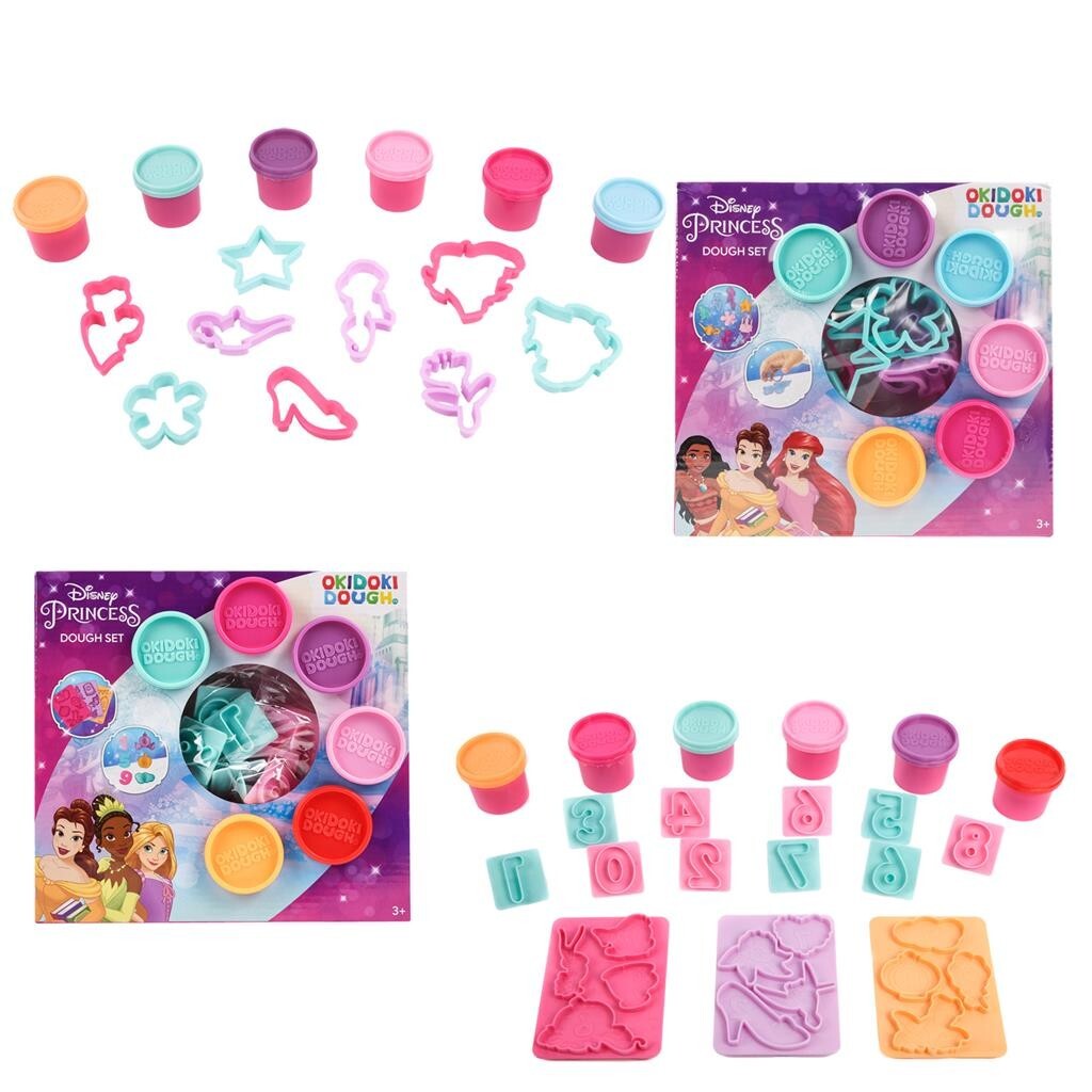 OKIDOKI DOUGH DISNEY PRINCESS SET 6 VASETTI PLASTILINA 2 MODELLI NUMERI O FORME