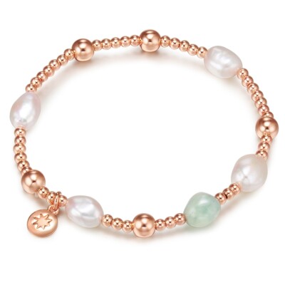 luluandjane Damen Perlen-Armband Metall-Legierung Aquamarin Süßwasser-Zuchtperle
