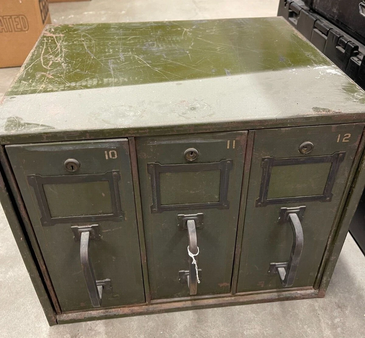 Old Dark Green 3 Drawer Filing Cabinet