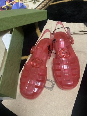 NEW Pink Sandals Strap Buckle Shoe Gucci Jelly GG 100% Authentic Size 37 