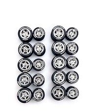 50x Chrome 1/64 Muscle Car For Hot Wheels Real Riders Wheels w/ Rubber Tires Set